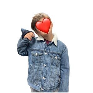 GAP Blue Denim Jean Jacket Sherpa Lined Youth Size Medium Warm Button Closure